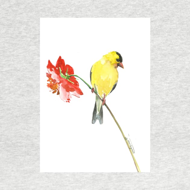 American Goldfinch and red Flower by surenart